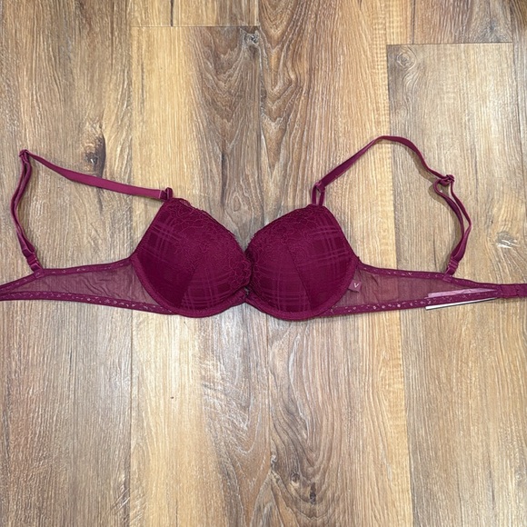 Victoria’s Secret Burgundy Sexy Plaid Lace Push Up Bra (Size: 34A) - Picture 3 of 13